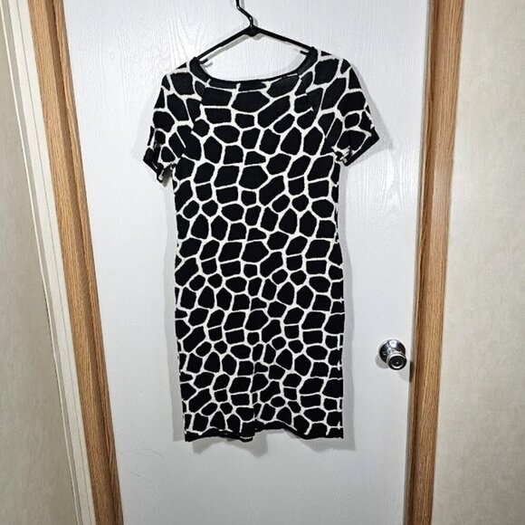 TALBOTS Giraffe Animal Print Knit Dress BLACK & WHITE size S p Chic Maximalist - Picture 5 of 6